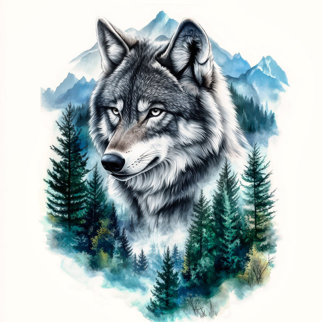 Wolf in a forest quilt panel