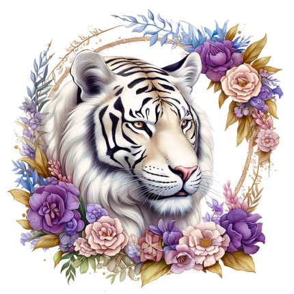 tiger surrounded by flowers quilt panel