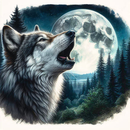 Wolf howling at a full moon fabric panel