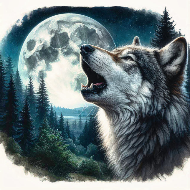 wolf and moon fabric panel