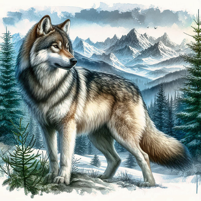 wolf and moon fabric panel