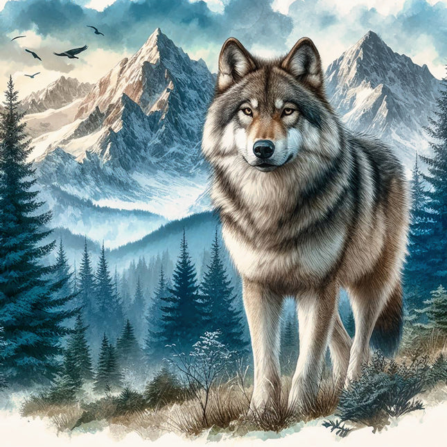 wolf and moon fabric panel