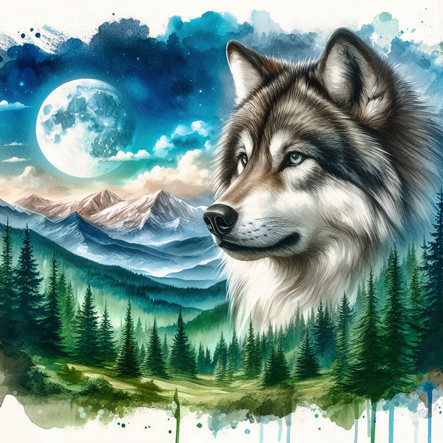wolf and moon fabric panel