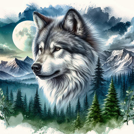 wolf and moon fabric panel
