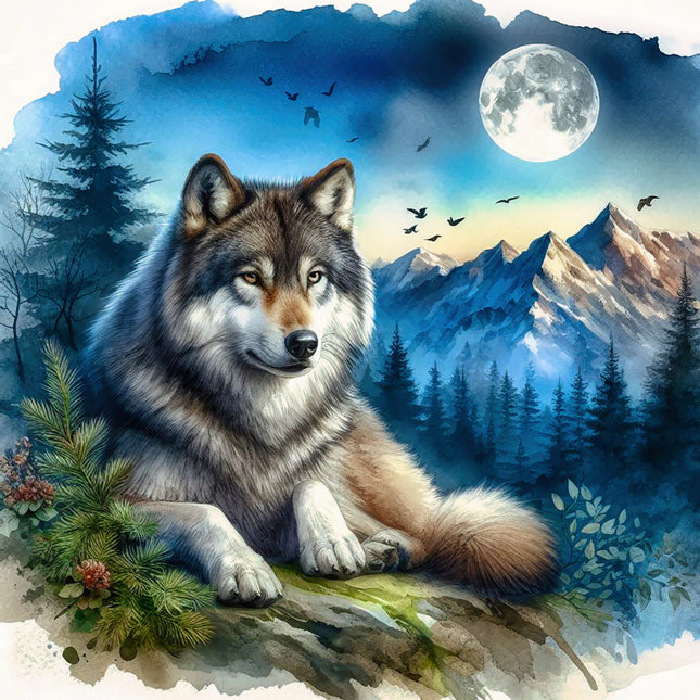 wolf and moon fabric panel