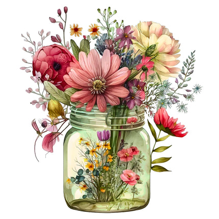 Colorful bouquet of flowers in a jar fabric panel