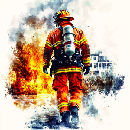 Firefighter in full gear quilt panel