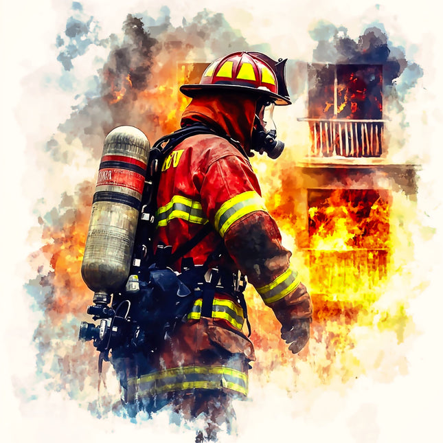 Firefighter in full gear fabric panel