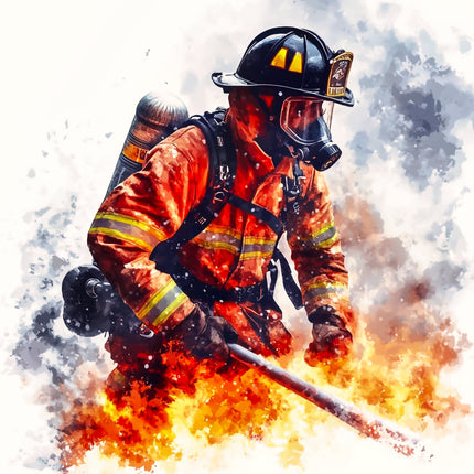Firefighter in full gear fabric panel