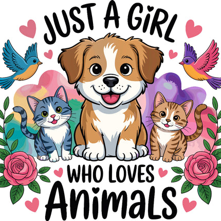 Just A Girl Who Loves Animals 100% Cotton Fabric Panel Block CC216