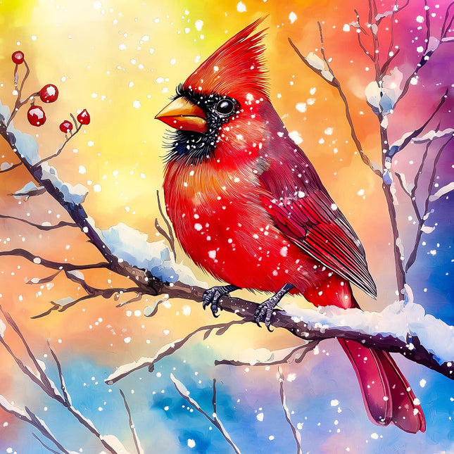 Red cardinal bird on a branch quilt block