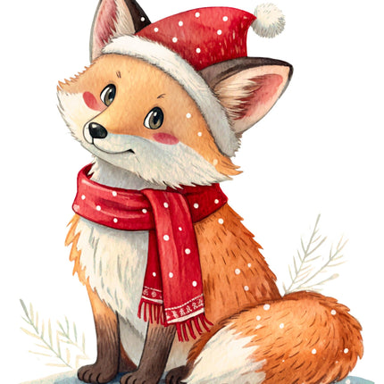 Christmas Fox 100% Cotton Fabric Panel Block CC270