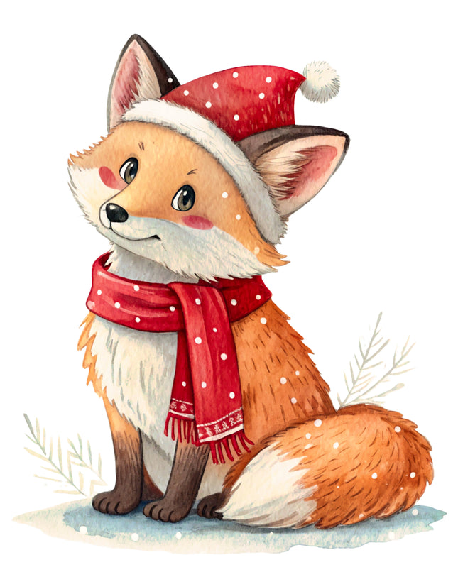 Christmas Fox 100% Cotton Fabric Panel Block CC270