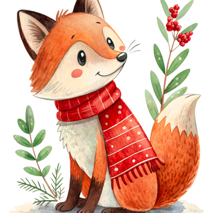 Winter Holiday Fox 100% Cotton Fabric Panel Block CC278