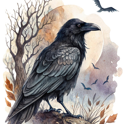 crow cotton fabric panel