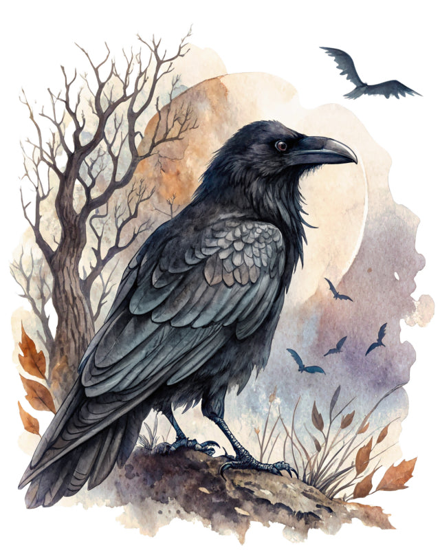 crow cotton fabric panel