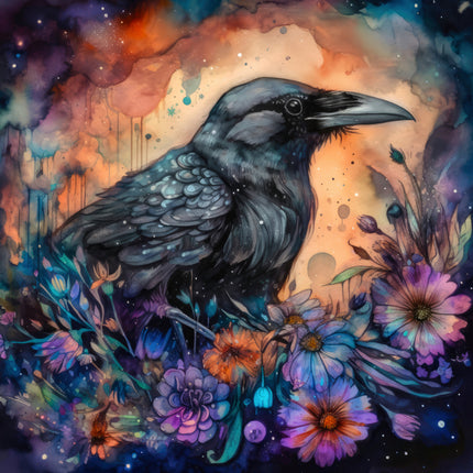 Colorful raven fabric panel