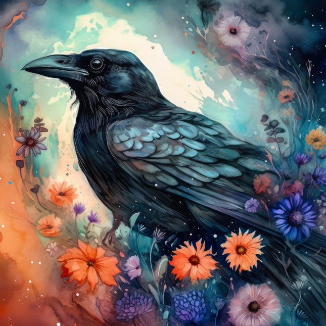 Colorful raven fabric panel
