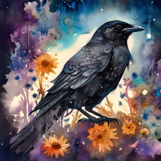 Colorful raven fabric panel