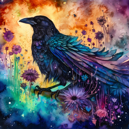 Colorful raven fabric panel