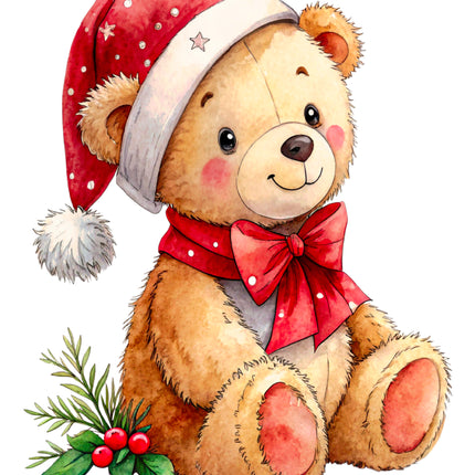 Christmas Teddy Bear 100% Cotton Fabric Panel Block CC330
