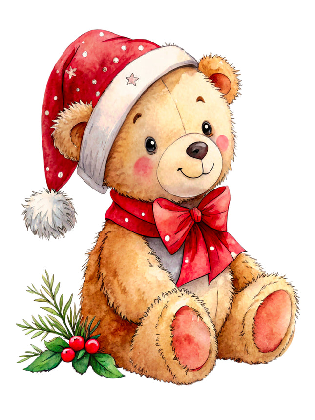 Christmas Teddy Bear 100% Cotton Fabric Panel Block CC330