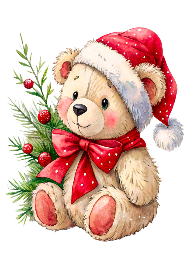 Christmas Teddy Bear 100% Cotton Fabric Panel Block CC331