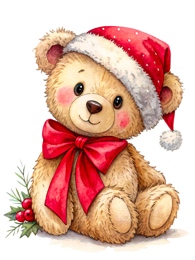 Christmas Teddy Bear 100% Cotton Fabric Panel Block CC335