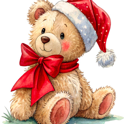 Christmas Teddy Bear 100% Cotton Fabric Panel Block CC336