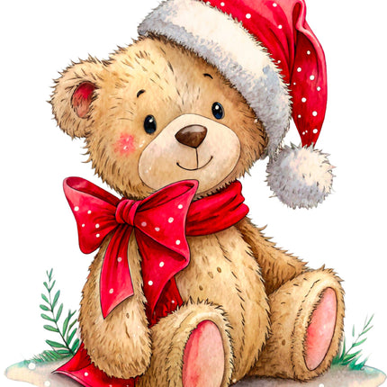 Christmas Teddy Bear 100% Cotton Fabric Panel Block CC337