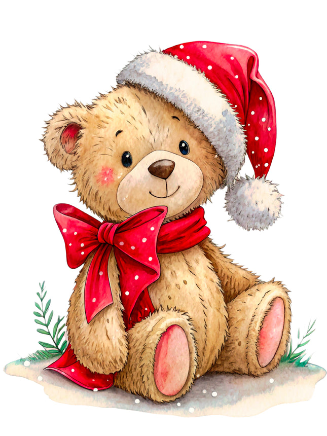 Christmas Teddy Bear 100% Cotton Fabric Panel Block CC337