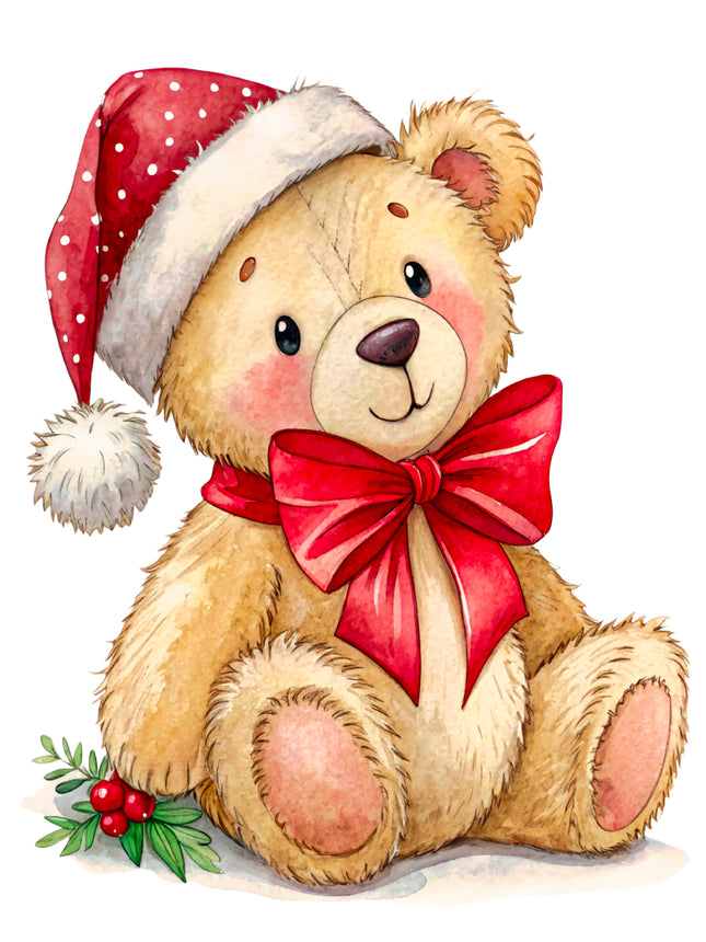 Christmas Teddy Bear 100% Cotton Fabric Panel Block CC338