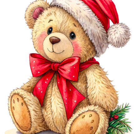 Christmas Teddy Bear 100% Cotton Fabric Panel Block CC339