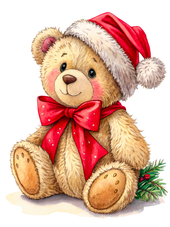 Christmas Teddy Bear 100% Cotton Fabric Panel Block CC339