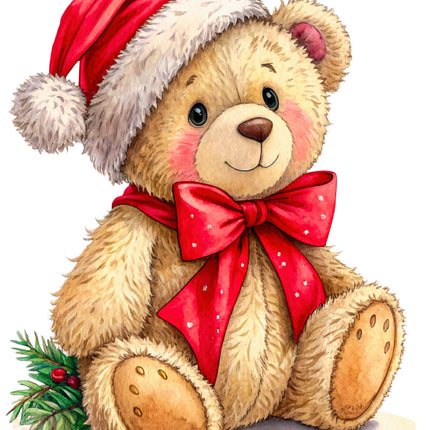 Christmas teddy bear cotton fabric panel