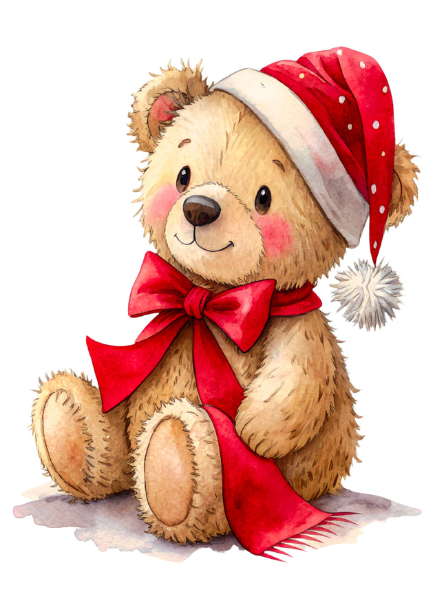 Christmas Teddy Bear 100% Cotton Fabric Panel Block CC340