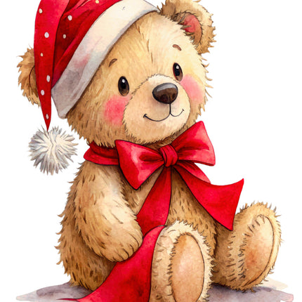 Christmas teddy bear cotton fabric panel