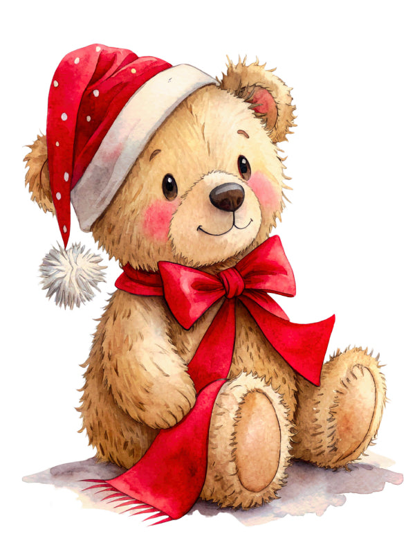 Christmas teddy bear cotton fabric panel