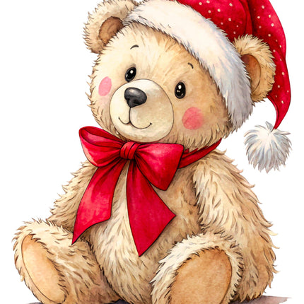 Teddy bear wearing a Santa hat quilt square