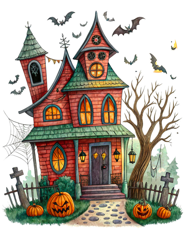 Halloween Spooky House 100% Cotton Fabric Panel Block CC366