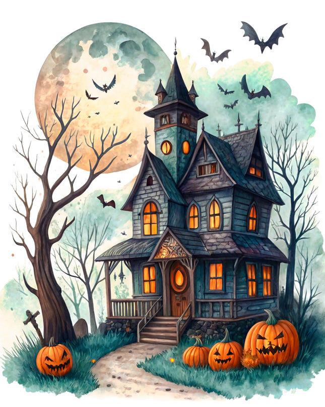 Halloween Spooky House 100% Cotton Fabric Panel Block CC367