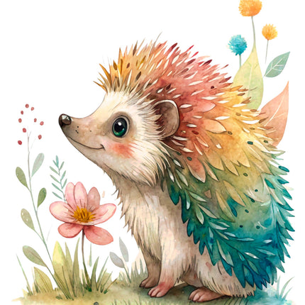 Colorful Hedgehog 100% Cotton Fabric Panel Block CC434