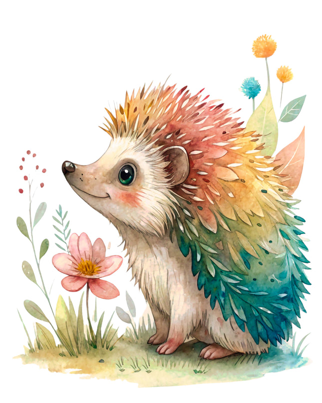 Colorful Hedgehog 100% Cotton Fabric Panel Block CC434