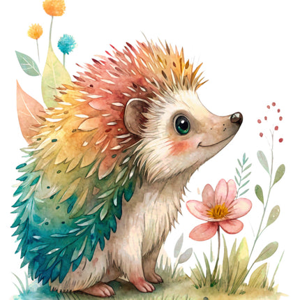 Colorful hedgehog cotton fabric panel