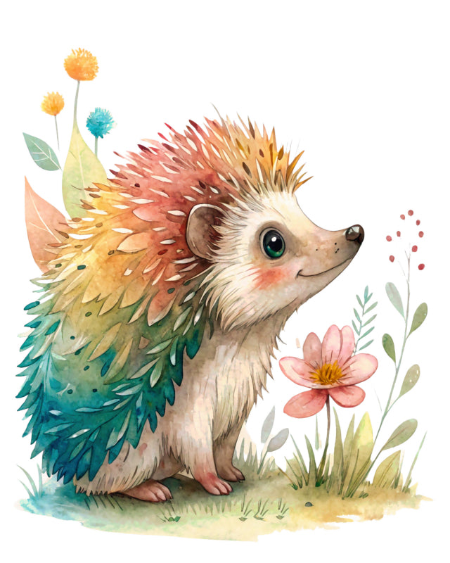 Colorful hedgehog cotton fabric panel