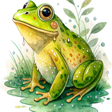 Illustration of a green frog cotton fabric panel