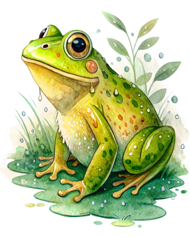 Illustration of a green frog cotton fabric panel