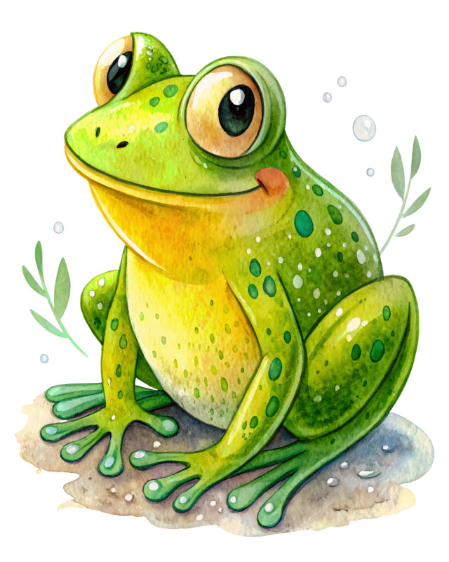 Illustration of a green frog fabric panel