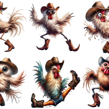 6 Piece 4"x4" Humor Chickens 100% Cotton Fabric Panel Squares Quilting Blocks