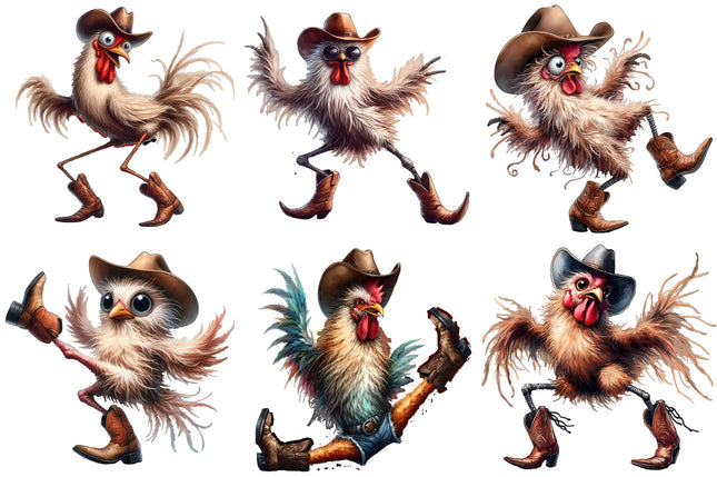 6 Piece 4"x4" Humor Chickens 100% Cotton Fabric Panel Squares Quilting Blocks